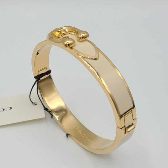 Coach Buckle Gold White Enamel Hinge Bangle Bracelet NWT!  NEW! - Picture 5 of 10